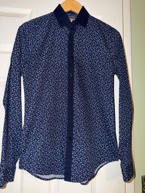 Express Navy Floral Print Dress Shirt